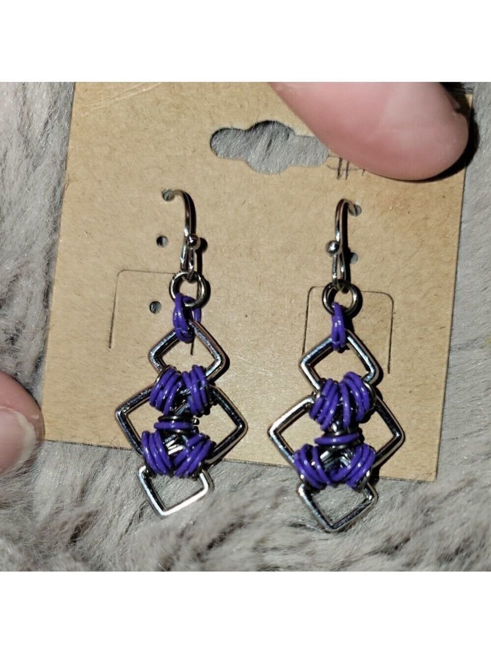 Silver Purple Dangle Earrings